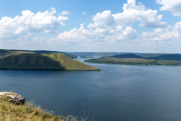 Landscape photography. Dniester Canyon, Dniester River, reservoir and Bakota Bay, Bakota, Ukraine.