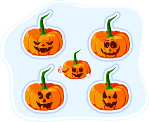 Halloween holiday, pumpkins with faces, scary, funny