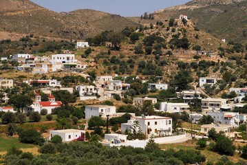 Fototapeta na wymiar Village view in Leros island, one of Dodecanese islands in southeastern Greece.