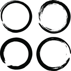 Circle ink brush stroke, calligraphy paint buddhism symbol, Zen enso, black paint round line, vector illustration.