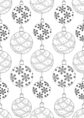 Seamless pattern or coloring page with and balls for christmas or new year, outline or linear vector stock illustration or endless printable pattern in coloring book