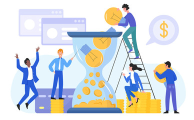 Success business concept vector illustration. Cartoon flat happy businessman holding lightbulbs idea, creating successful financial solutions for business development, finance profit isolated on white