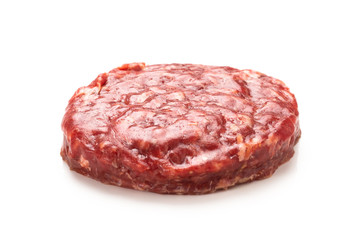 Raw minced beef isolated on white background.