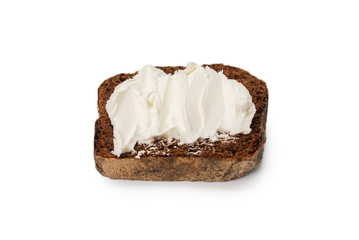 Brown bread and cheese isolated on white background.