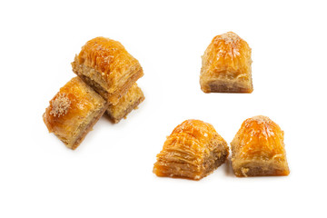 Delicious sweet baklava isolated on white background.