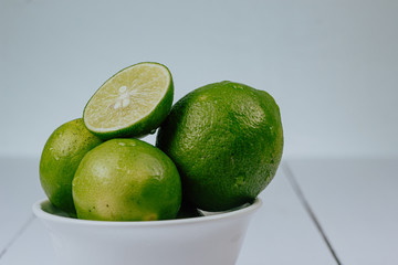 lime on the white wooden table