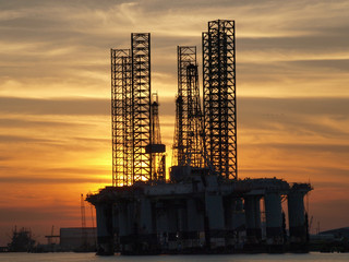 Oil Rig at Sunset Galveston TX