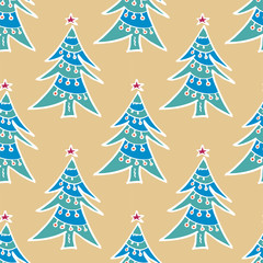 Seamless vector of free hands christmas tree on pastel background for making many kinds of online and offline media, paper printing or fabric work