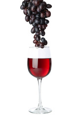 Glass of wine and grape isolated on white background