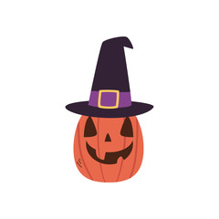 halloween pumpkin cartoon with hat free form style icon vector design