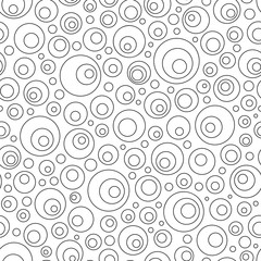 Black and White Contour Seamless Pattern of Simple Geometric Figures Circles for Page of Coloring Book.