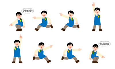 指を指す初心者店員エプロン男性