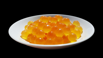 giant sea catfish roe, arius thalassinus, fish eggs on plate with path clipping masks