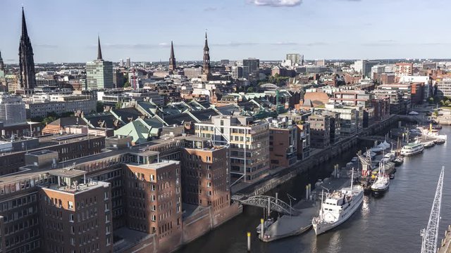 Timelapse from the Elbphilharmony in Hamburg with a clear view on the hamburger hafen city in Germany.