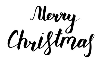 Christmas lettering. Black hand drawn letters isolated on white. Merry Christmas phrase. Vector illustration