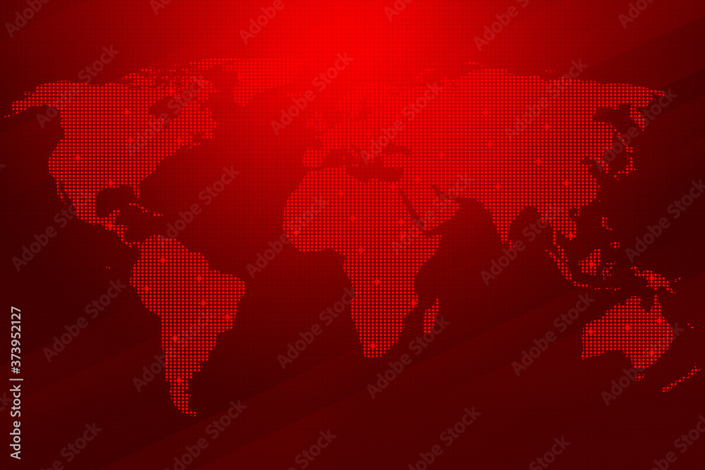 Poster red world map broadcasting abstract background concept. modern abstract map with shining lighting