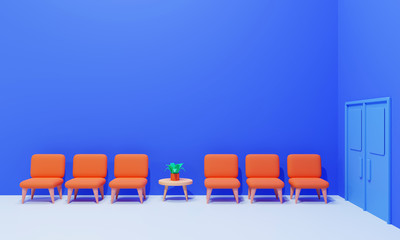 Interior of the waiting room concept on blue background, 3d rendering - 373952179