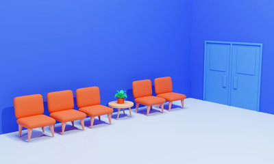 Interior of the waiting room concept on blue background, 3d rendering - 373952189
