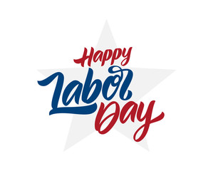 Vector Hand drawn lettering composition of Happy Labor Day with star on white background