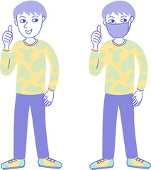 Teenage boy doing thumbs up / Teenage boy wearing a face mask doing thumbs up