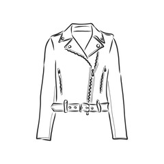 Naklejka premium Hand drawn vector illustration. Creative black contour art work. Ink fashion illustration. Vector illustration leather jacket. Hand drawn leather jacket. leather jacket, vector sketch illustration