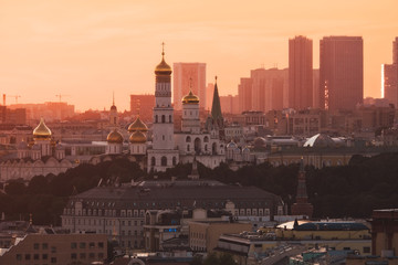 Fototapeta na wymiar architecture, travel, cityscape, russia, building, moscow, city, landscape, sunset, district, russian, sky, landmark, view, temple, religion, kremlin, cathedral, gold, dome, church, sunrise, history, 