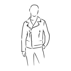 Hand drawn vector illustration. Creative black contour art work. Ink fashion illustration. Vector illustration leather jacket. Hand drawn leather jacket. leather jacket, vector sketch illustration