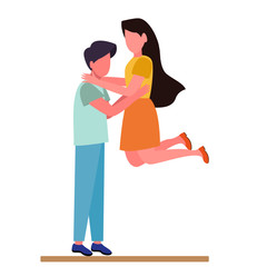 Vector illustration of a young couple in love. A man lifts a woman in his arms