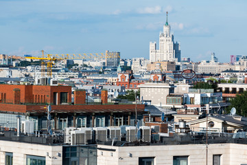 Fototapeta premium architecture, travel, cityscape, russia, building, moscow, city, landscape, sunset, district, russian, sky, landmark, view, temple, religion, kremlin, cathedral, gold, dome, church, sunrise, history, 