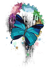 Butterfly illustration design with multi coloured background