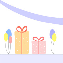 Two gifts, multicolored balls and ribbon, vector graphics
