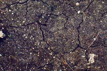 Dry black agricultural land, cracked soil, background
