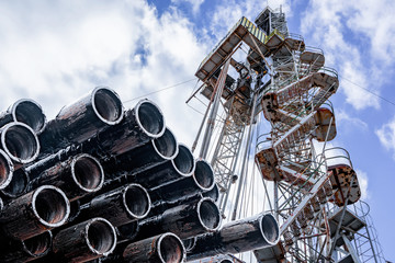 Oil and Gas Drilling Rig. Oil drilling rig operation on the oil platform in oil and gas industry....