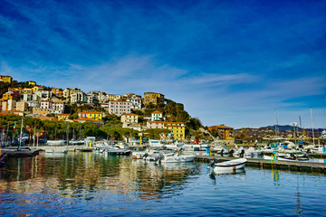 Fototapeta na wymiar Panorama on the small port of Ca di Mare La Spezia Italy