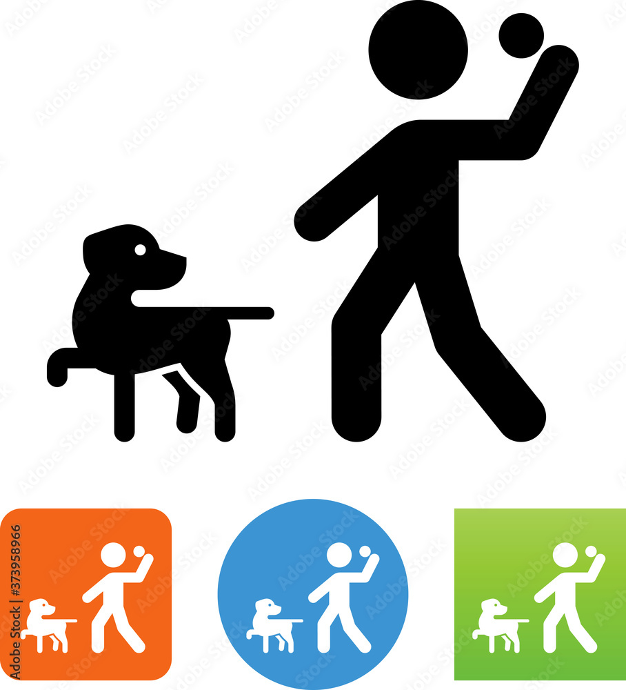 Wall mural person throwing ball to dog vector icon