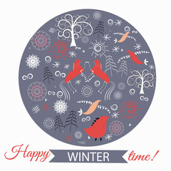 Invitation card, happy winter time, vector illustration