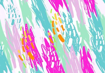 Бесшовный абстрактный узор из разноцветных кругов и линий на белом фоне.