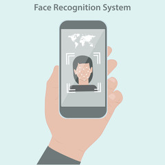 Face recognition system. Smartphone with biometric face identification - vector.