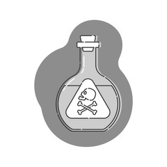 Bottle poison with skull in profile for concept design. Dangerous container. Potion beverage medical concept. Chemistry addiction icon. Venom, danger symbol. Isolated flat illustration