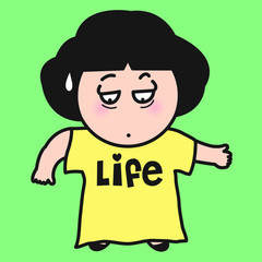 Nervous Girl With Her Unfit Life Sweatshirt Concept Card Character illustration