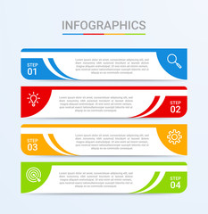 Business data visualization, infographic template with 4 steps on blue background, vector illustration