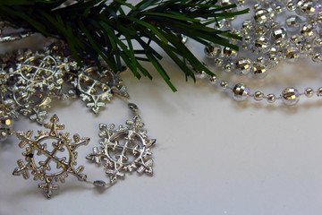 Christmas composition with a garland and tinsel