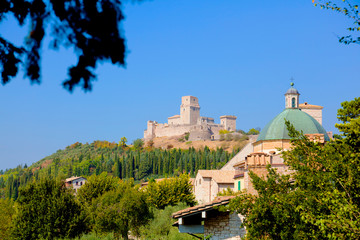 View of the Rocca Maggiore fortress, the famous city of Assisi, Umbria, Italy.