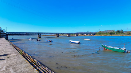 Fao / Esposende / Portugal -  August 22, 2020: The Fao metallic bridge, known as D. Luís Filipe...