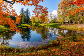 Pond in Catherine park in autumn, Tsarskoe Selo (Pushkin), Saint Petersburg, Russia