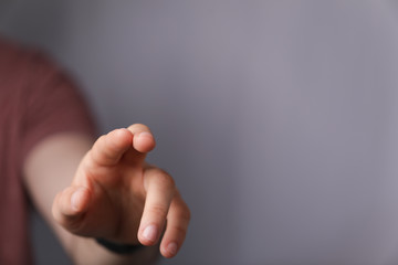 A man pressing button. Innovation technology internet business concept. Space for text.