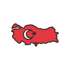 Turkish flag in map shaped line and fill style icon vector design