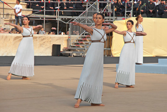 Athens, Greece - April 27, 2016: Olympic flame handover ceremony at the Panathenaic stadium in Athens