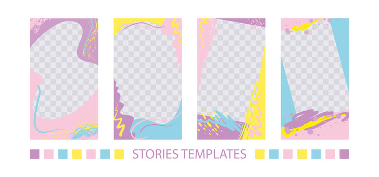 A set of templates for stories in the form of a frame with an abstract pattern in pastel colors isolated on a white background