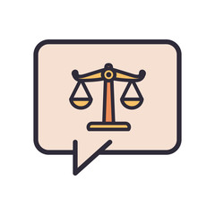 law balance scale in bubble line and fill style icon vector design